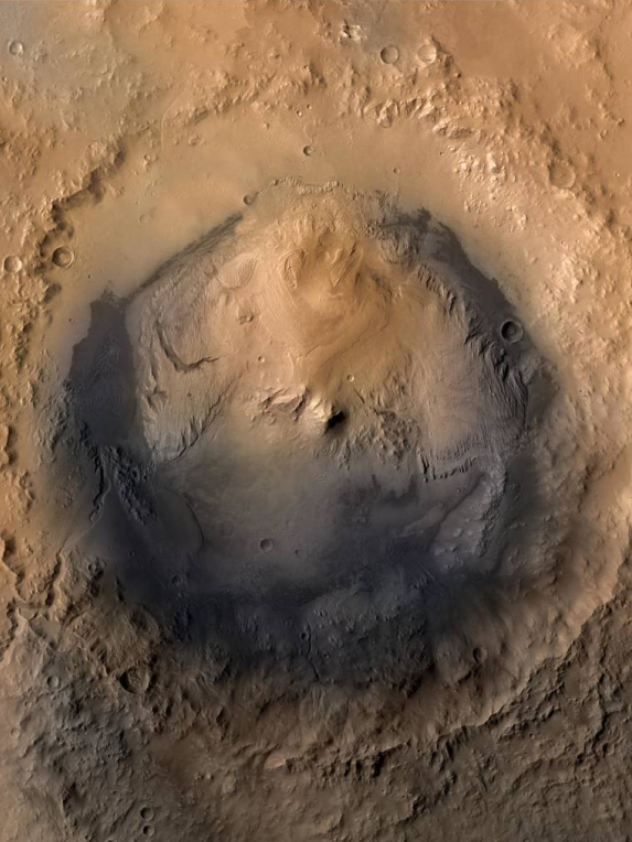 Gale crater on Mars is the landing site of the Curiosity rover and, probably, a dry lake. Photo source: NASA